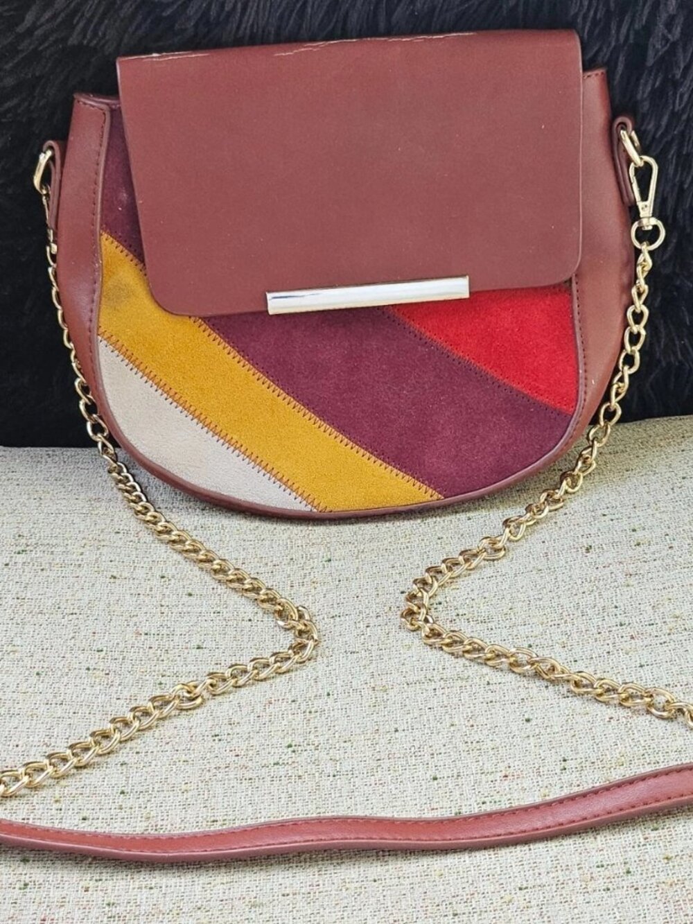Madison West Women Crossbody Bag Purse Multi Color Patches Handbag Read desc